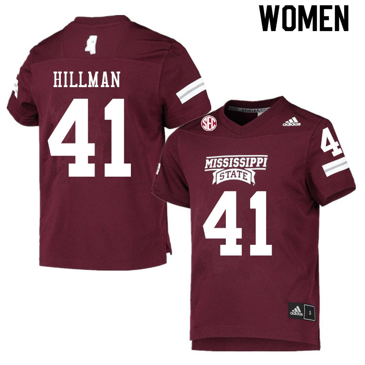 Women #41 Manuel Hillman Mississippi State Bulldogs College Football Jerseys Sale-Maroon